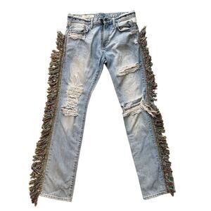 Gap 1969 Alchemist Fringe Jeans 30x32 Multicolor Side Fringe Distressed Rare